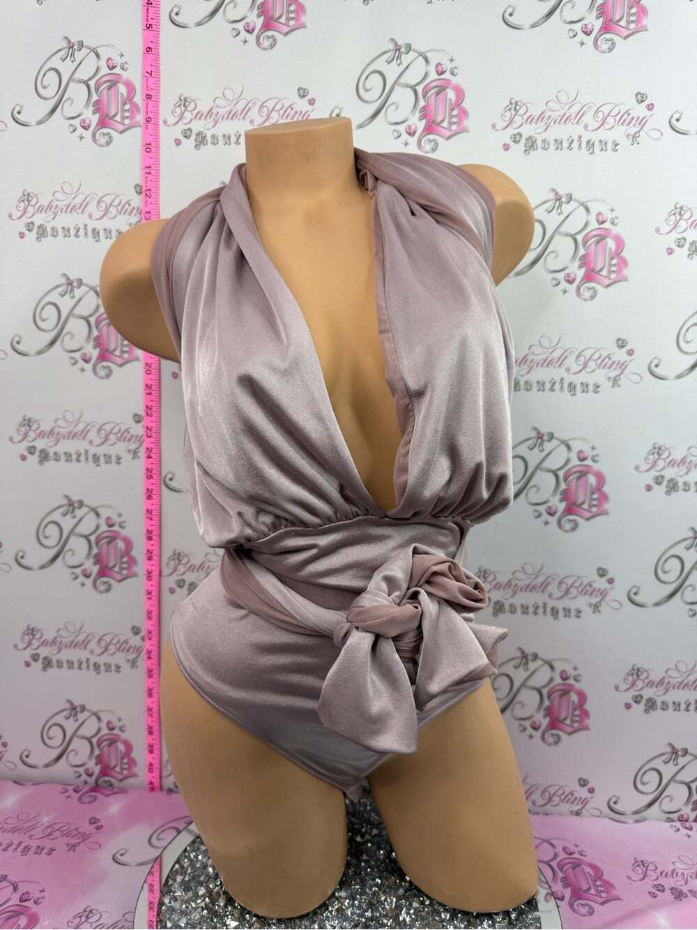 Free People convertible bodysuit fireworks wrap Blush Satin Halter Wrap Bodysuit